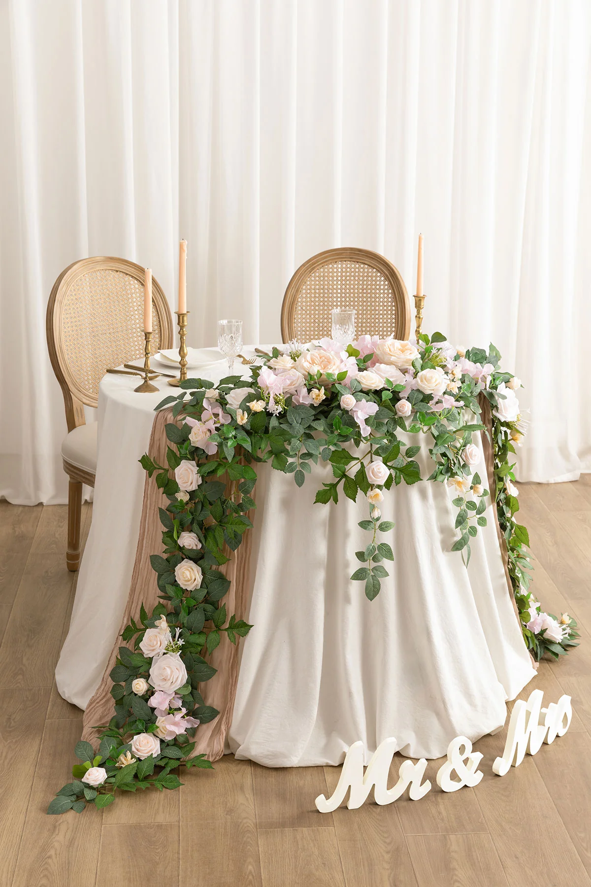 Sweetheart Table Floral Swags in Powder Pink