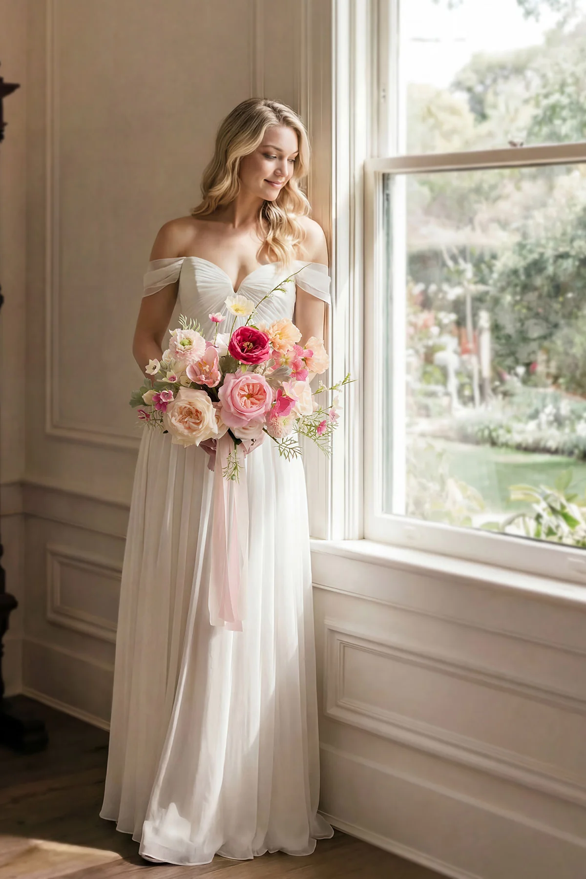 Small Free-Form Bridal Bouquet in Powder Pink